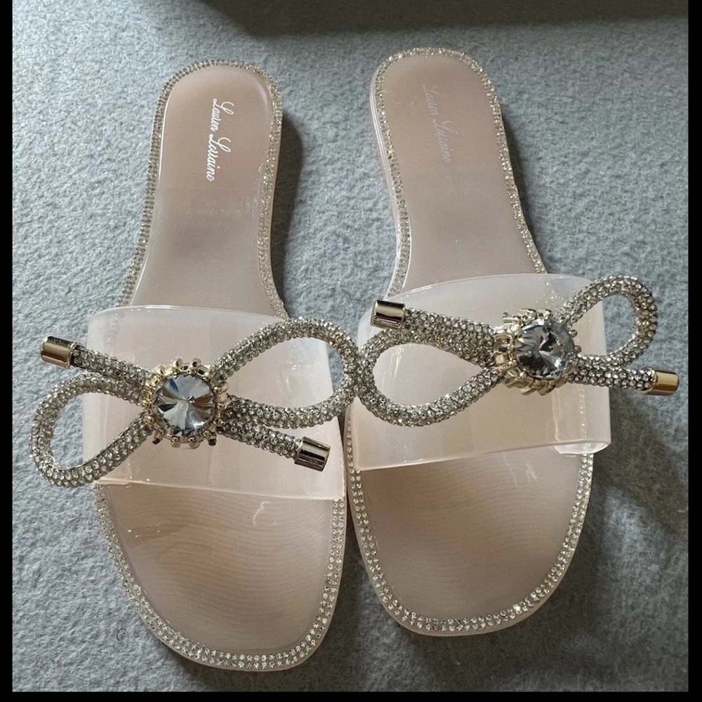 NEW Lauren Lorraine Jelly Sandals Womens 9.5 Blush Pink Bow Bling Rhinestone Fun